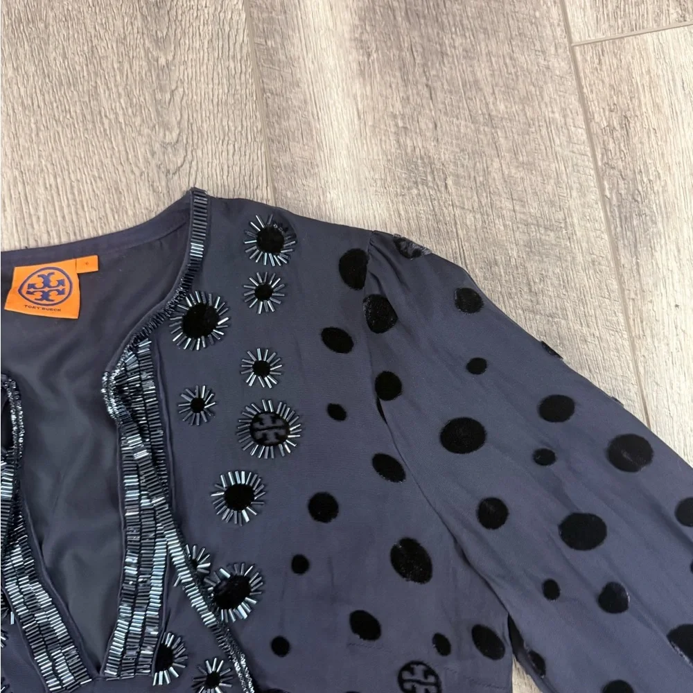 Tory‎ Burch Navy Velvet Burnout Blouse